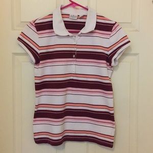 Red, Orange, Pink, and White Striped Collared Tee